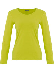 Chandail uni lime à col rond et manches longues en coton extensible Dolcezza