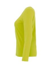 Chandail uni lime à col rond et manches longues en coton extensible Dolcezza