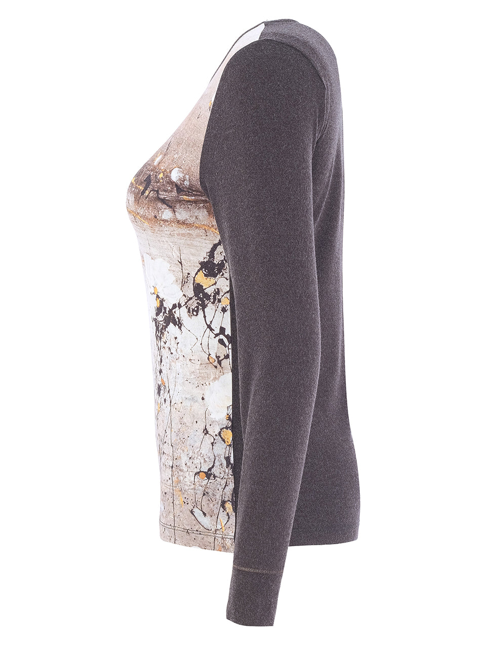 Chandail charbon à manches longues avec panneau artistique crème taupe et doré Dolcezza