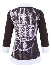 Chandail noir et blanc effet superposé avec col chemise et imprimé abstrait Dolcezza