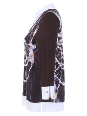Chandail noir et blanc effet superposé avec col chemise et imprimé abstrait Dolcezza