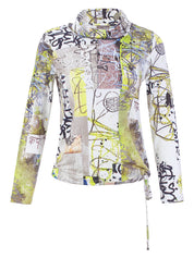 Chandail multicolore doux à col bénitier imprimé graffiti lime gris et noir Dolcezza