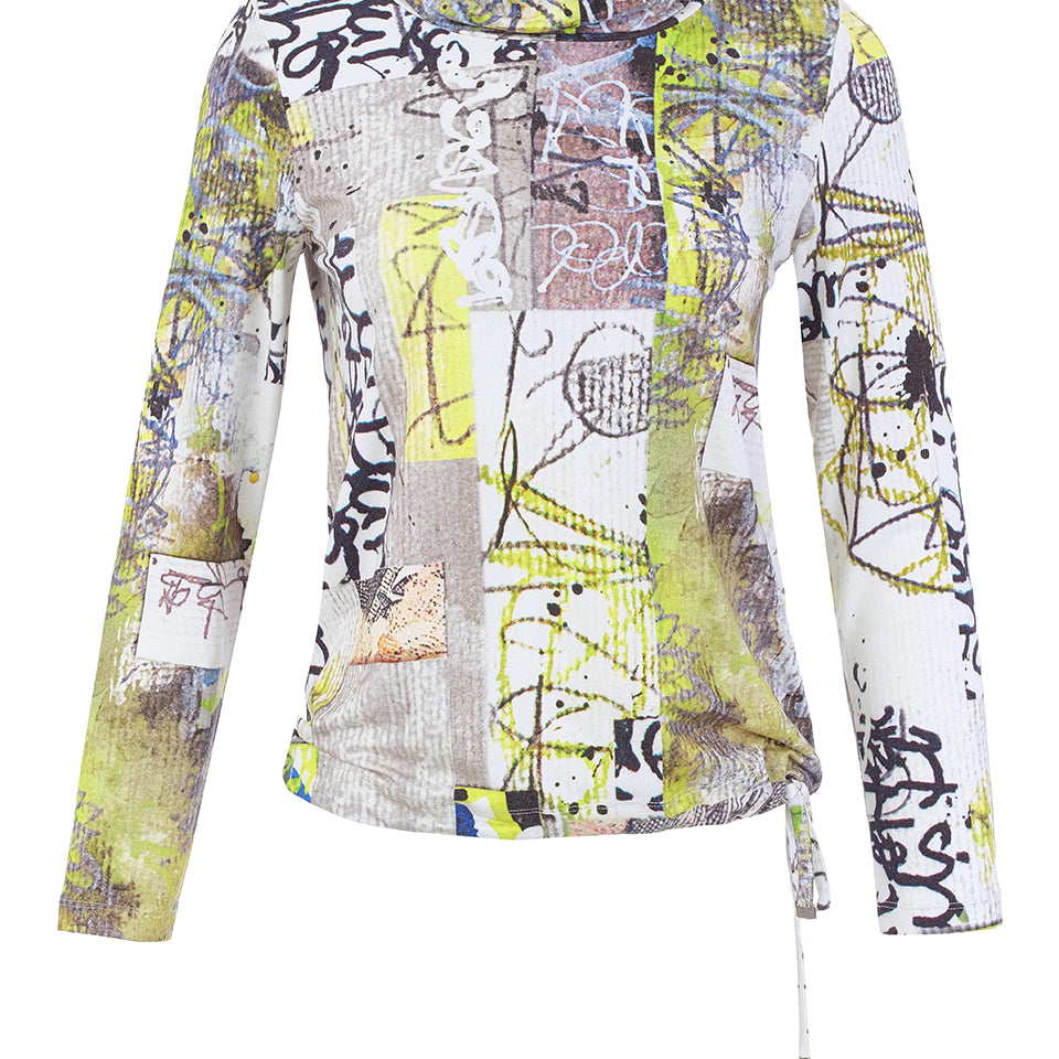 Chandail multicolore doux à col bénitier imprimé graffiti lime gris et noir Dolcezza