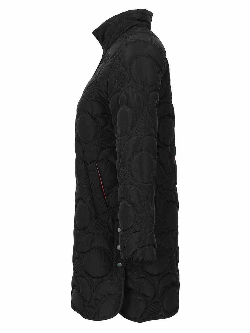 Manteau noir matelassé mi-long vu de côté