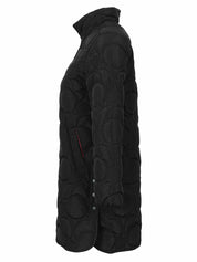 Manteau noir matelassé mi-long vu de côté