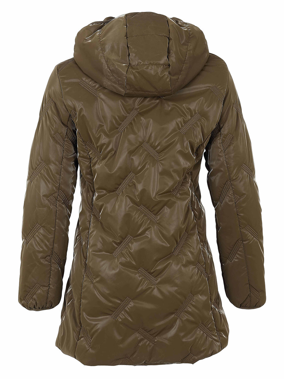 Manteau brun matelassé en chevrons vu de dos