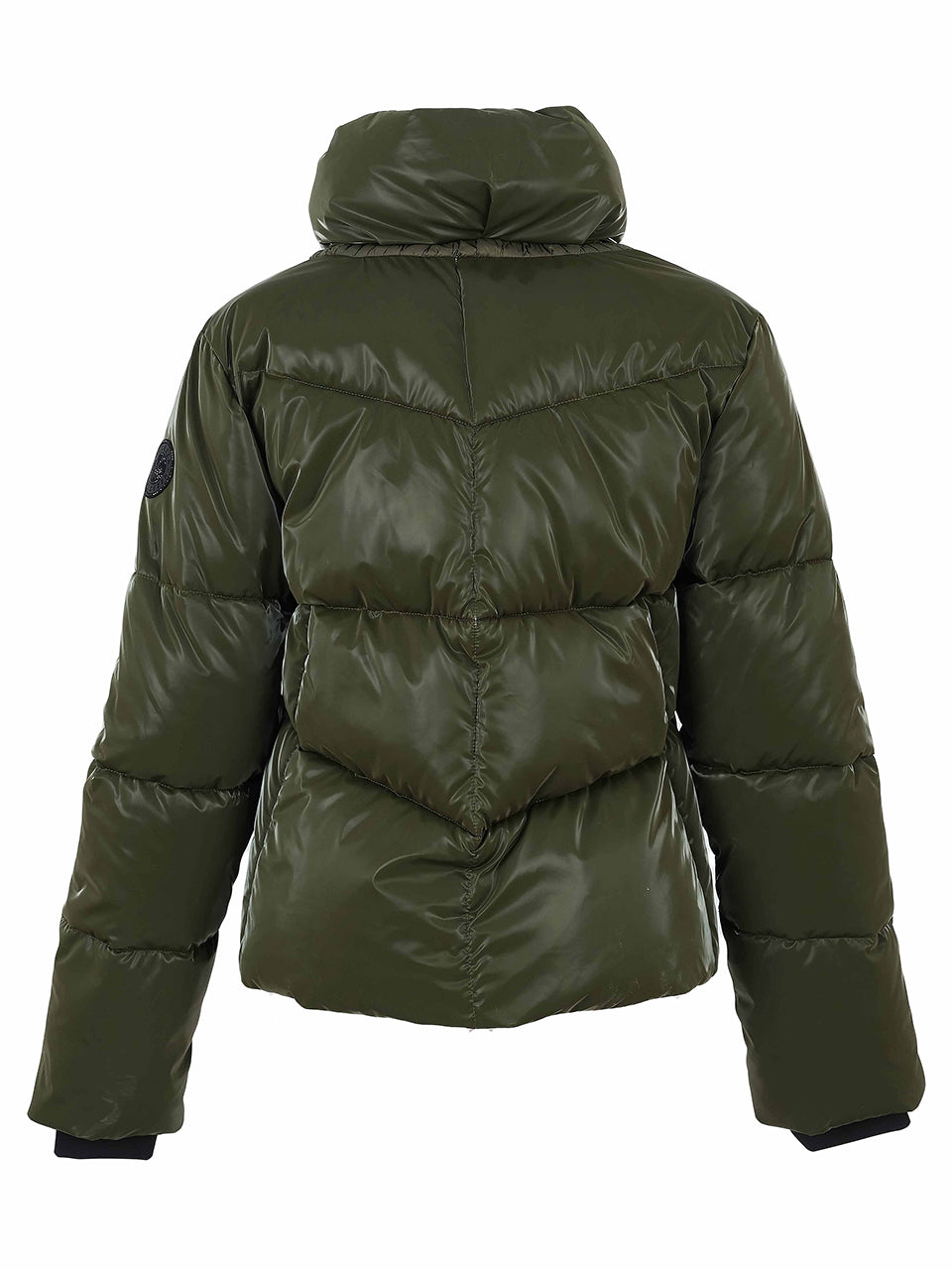 Manteau matelassé court kaki lustré avec capuchon et poignets noirs Dolcezza