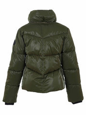Manteau matelassé court kaki lustré avec capuchon et poignets noirs Dolcezza