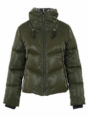 Manteau matelassé court kaki lustré avec capuchon et poignets noirs Dolcezza