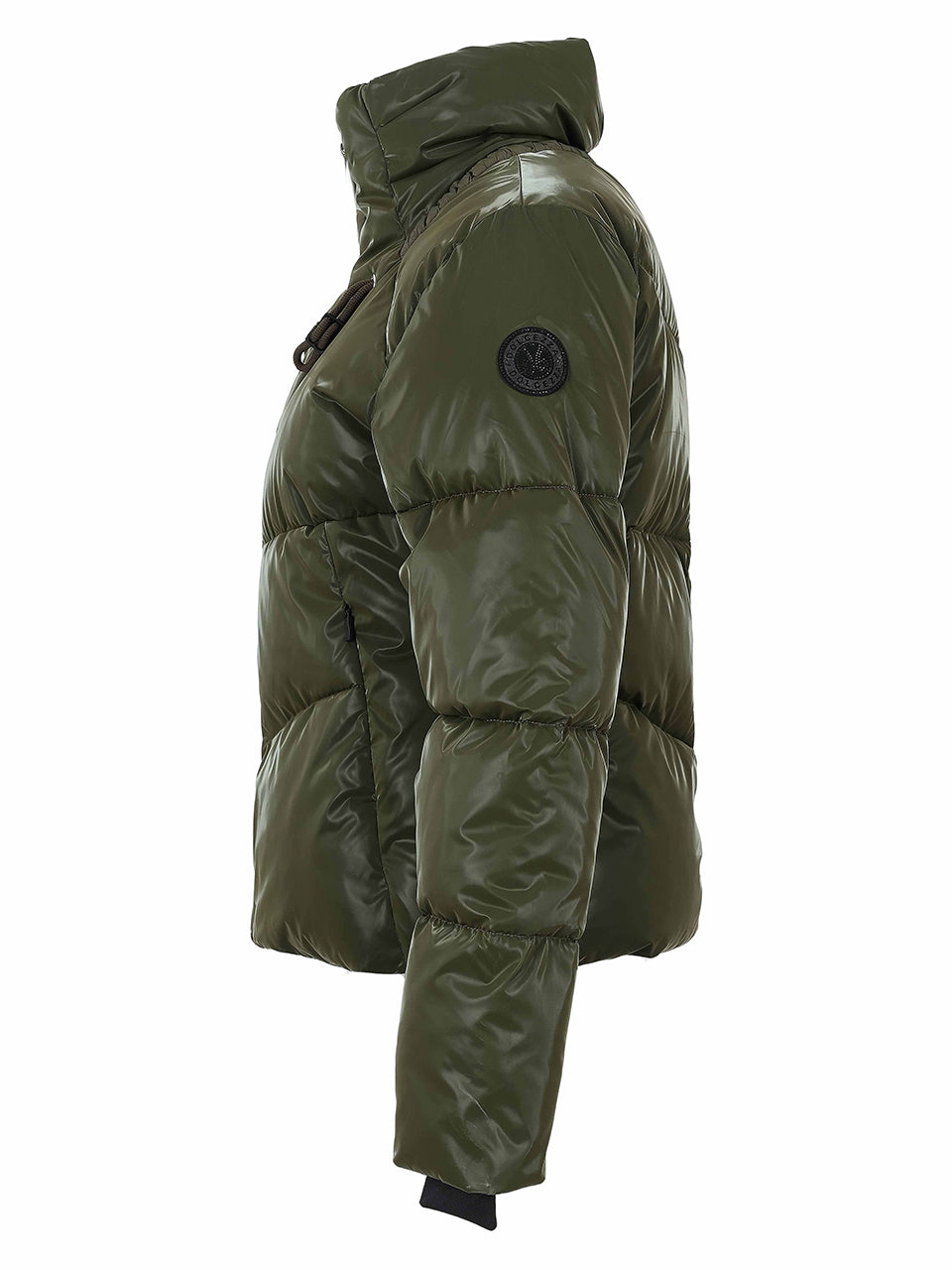 Manteau matelassé court kaki lustré avec capuchon et poignets noirs Dolcezza