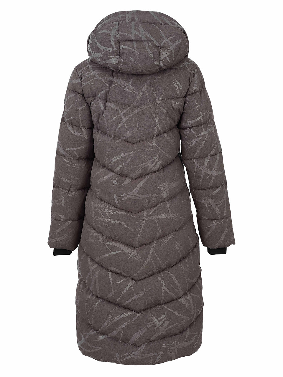 Manteau long charbon matelassé avec capuchon vu de dos