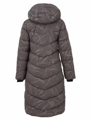 Manteau long charbon matelassé avec capuchon vu de dos