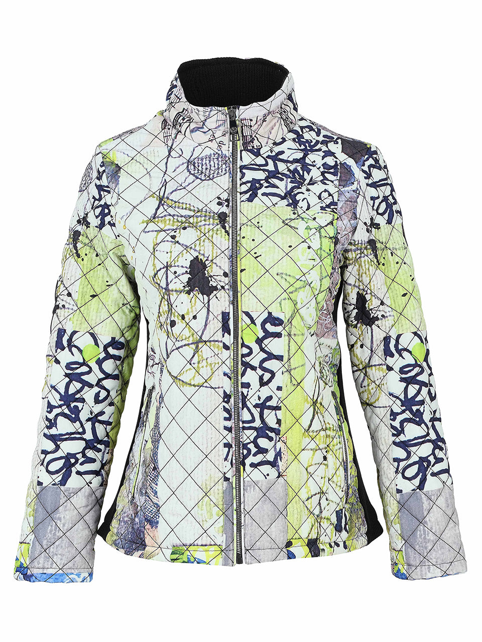 Manteau matelassé multicolore à imprimé graffiti lime marine et gris Dolcezza