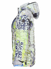 Manteau matelassé long multicolore à capuchon vu de côté 76819