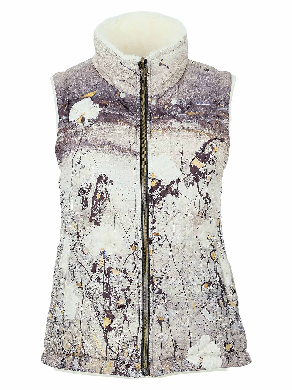 Veste sans manches réversible multicolore à imprimé artistique et fausse fourrure Dolcezza