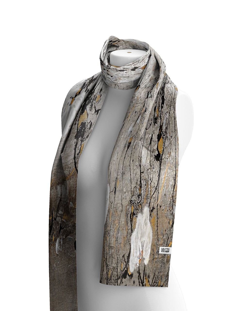 Foulard taupe ivoire et doré à imprimé artistique abstrait Dolcezza