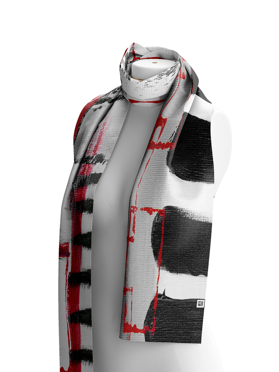 Foulard gris blanc noir et rouge à imprimé géométrique Dolcezza