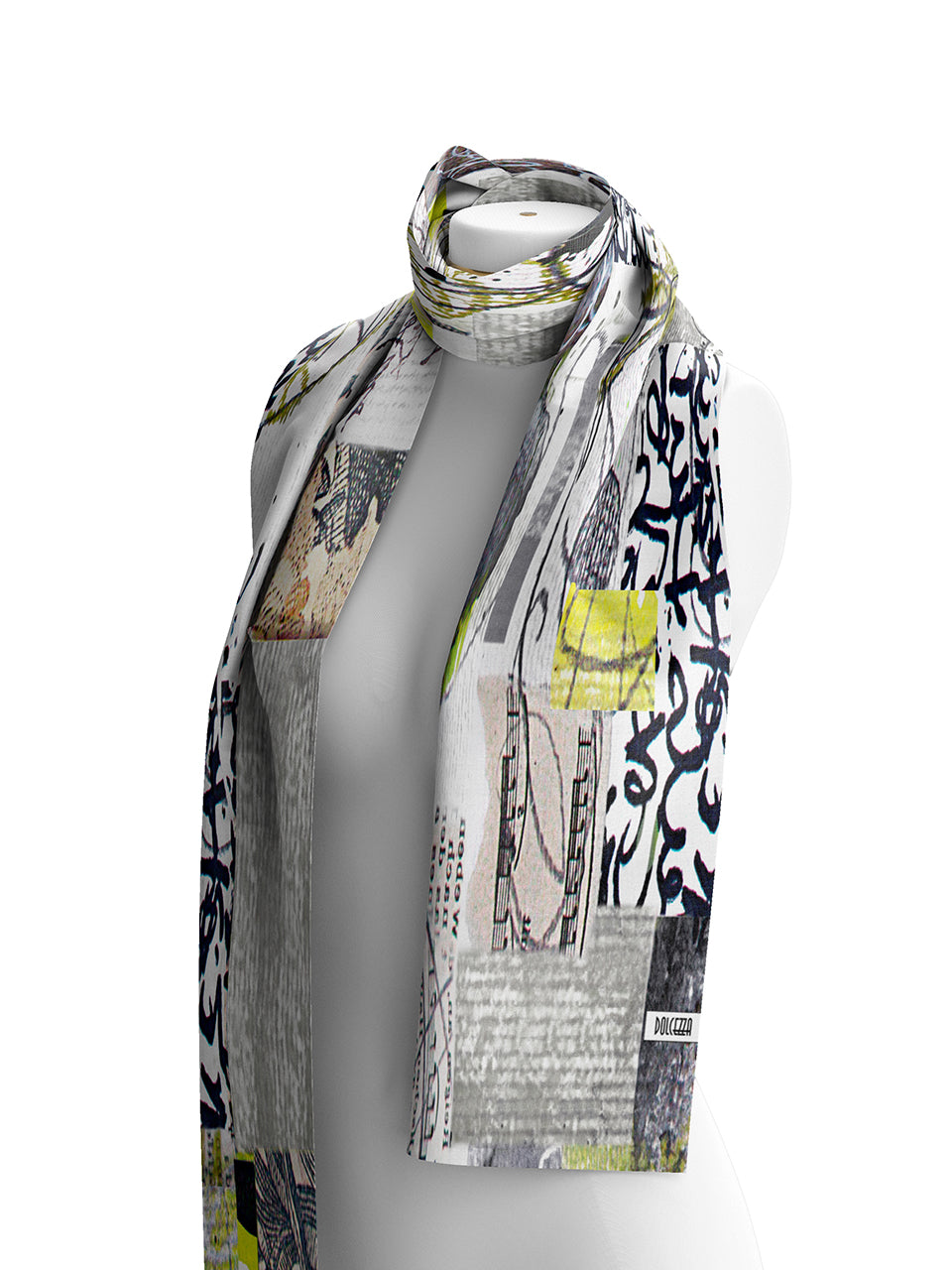 Foulard multicolore à imprimé collage gris marine ivoire et lime Dolcezza