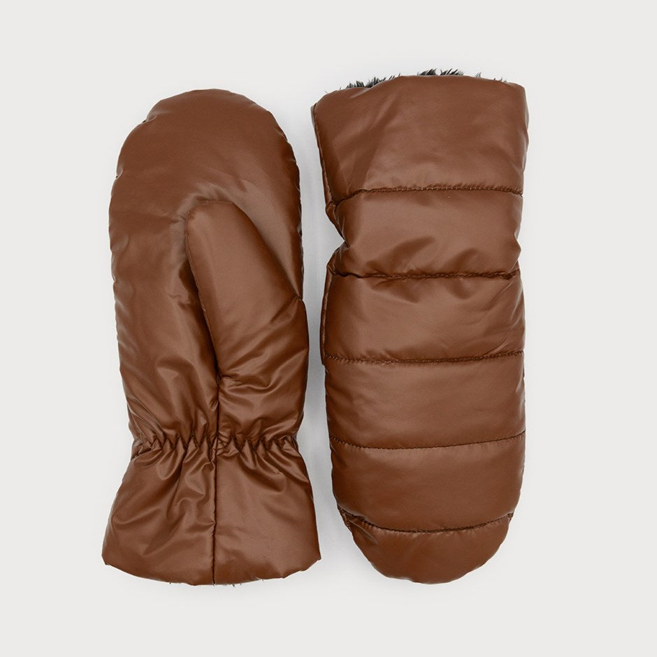 Mitaines Matelassées Brillantes Chocolat Caracol, vue du produit