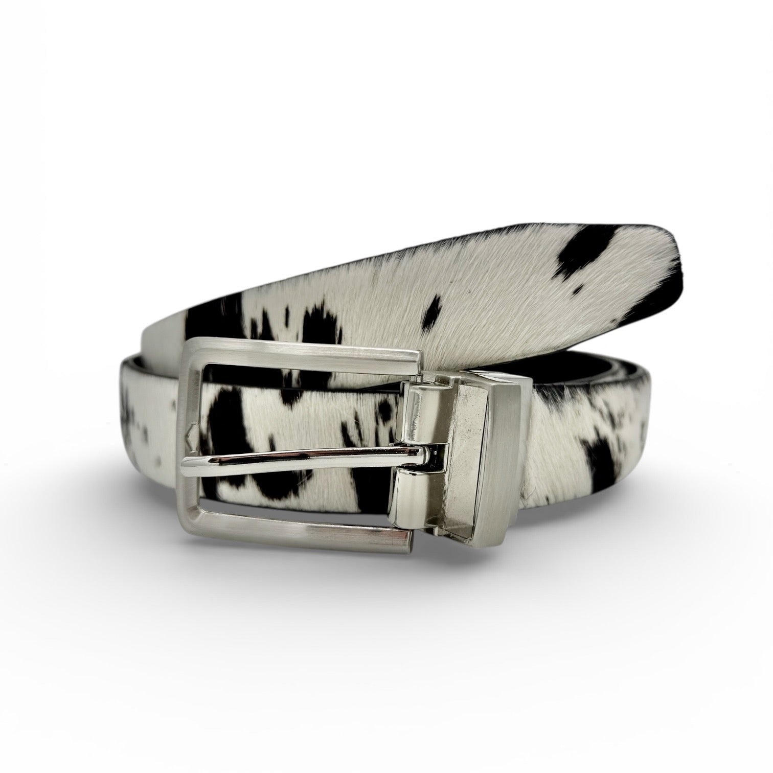 Ceinture Anso réversible noire et blanche en cuir avec boucle argentée