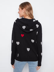 Chandail noir à capuchon avec cœurs blancs et cœur rouge, look complet – Charlie B C2436-736A