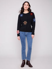Chandail en Tricot Broderies de Fleurs