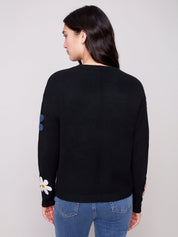Chandail en Tricot Broderies de Fleurs