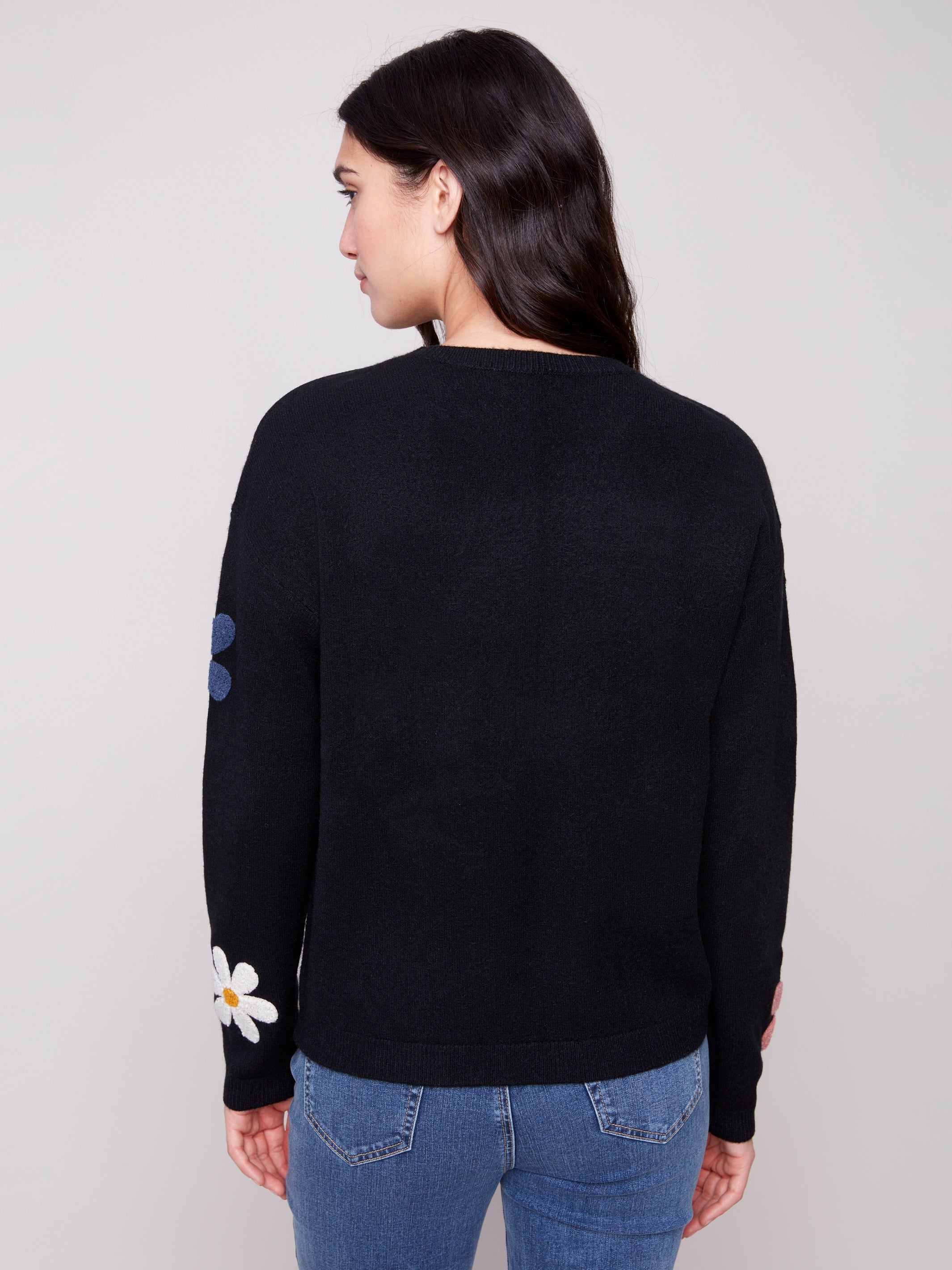 Chandail en Tricot Broderies de Fleurs