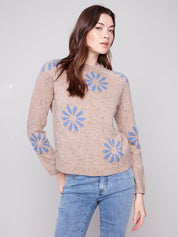 Chandail Tricot Fleurs Bleues
