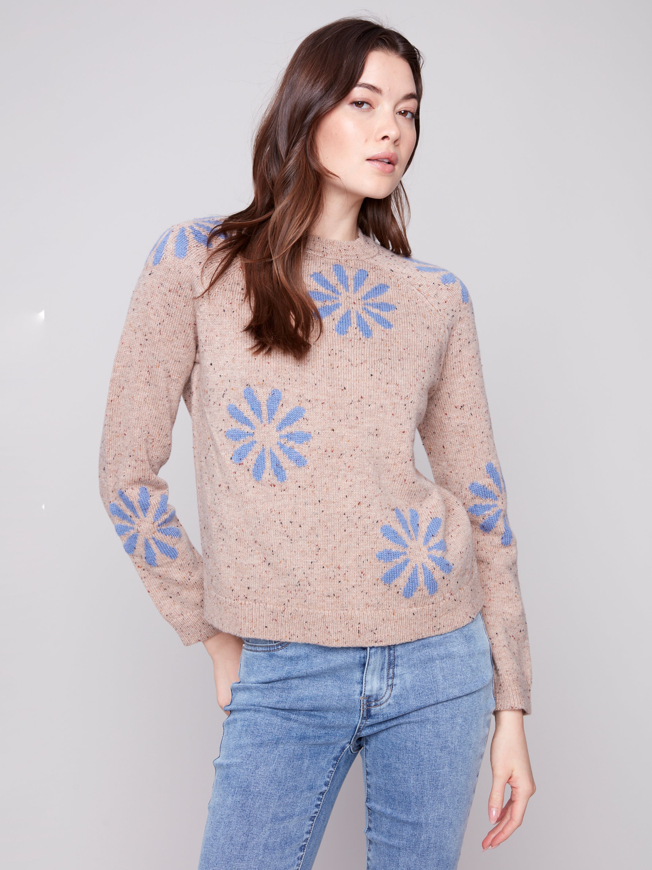 Chandail Tricot Fleurs Bleues
