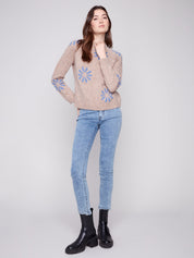 Chandail Tricot Fleurs Bleues