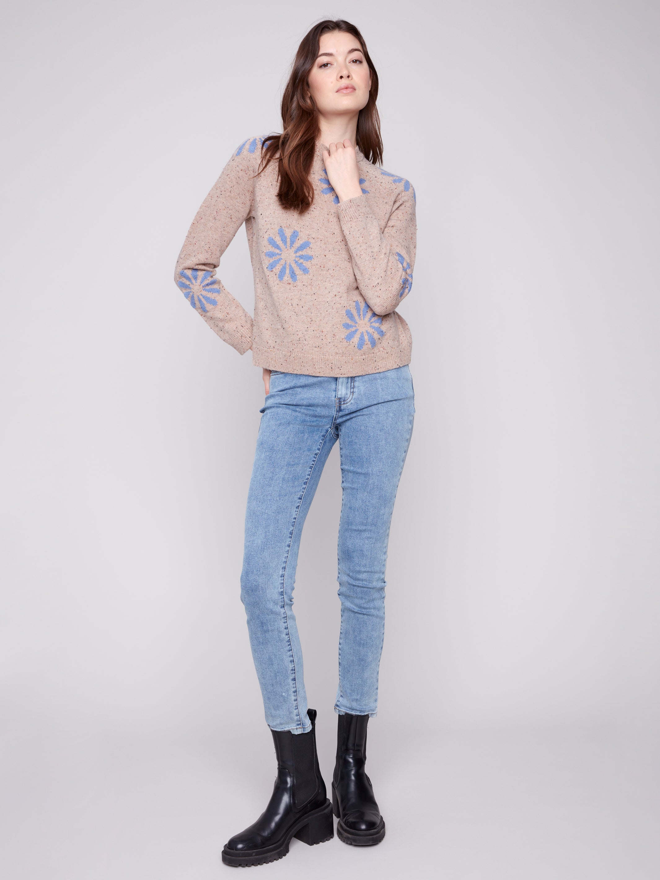 Chandail Tricot Fleurs Bleues