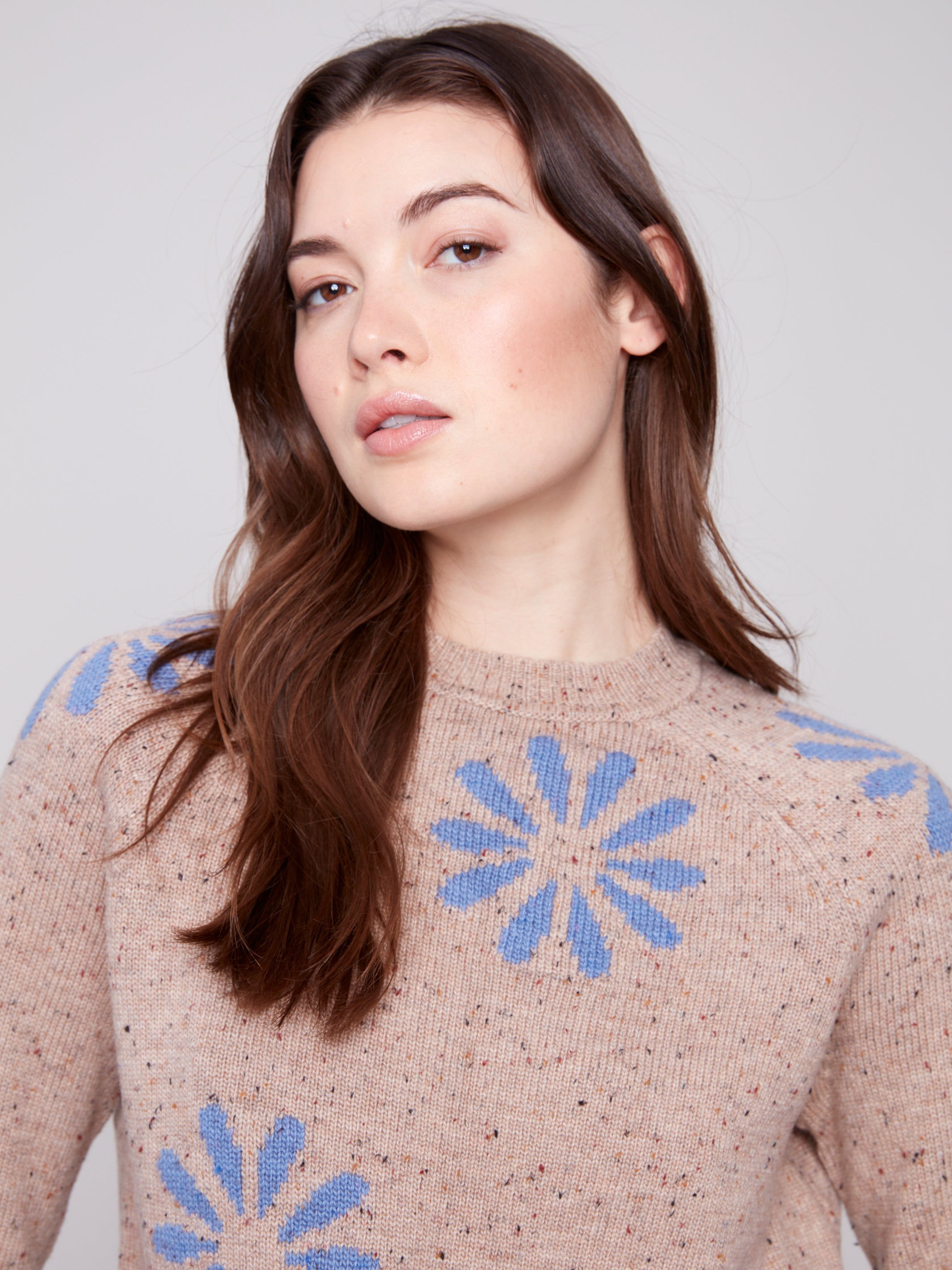 Chandail Tricot Fleurs Bleues