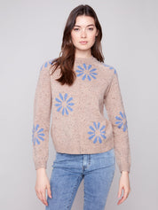Chandail Tricot Fleurs Bleues