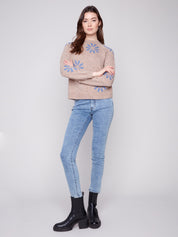 Chandail Tricot Fleurs Bleues