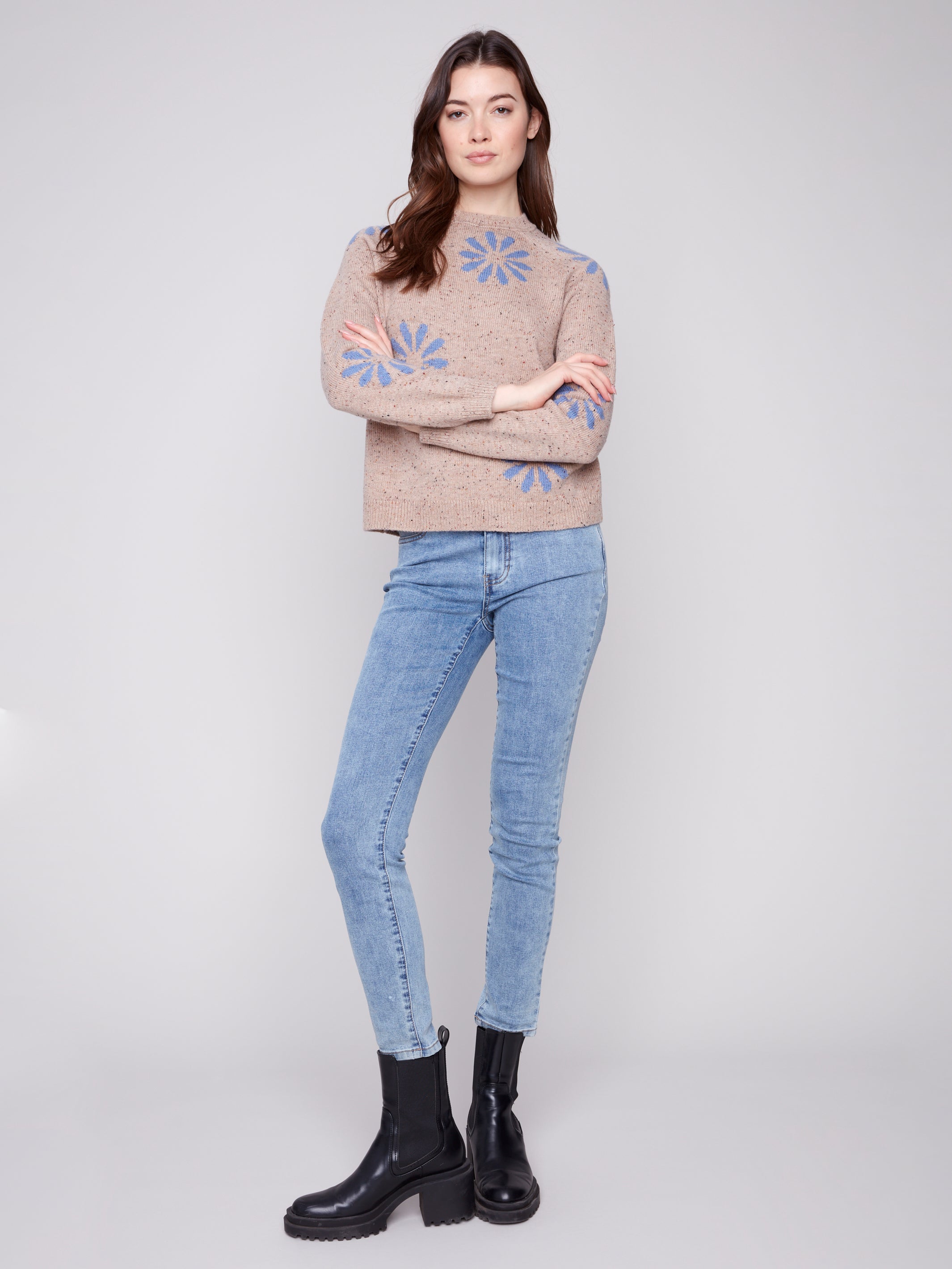 Chandail Tricot Fleurs Bleues