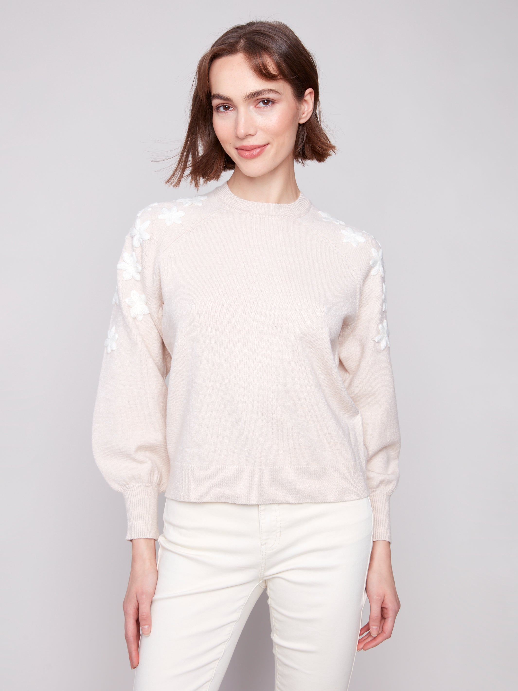 Chandail Tricot Brodé Col Rond