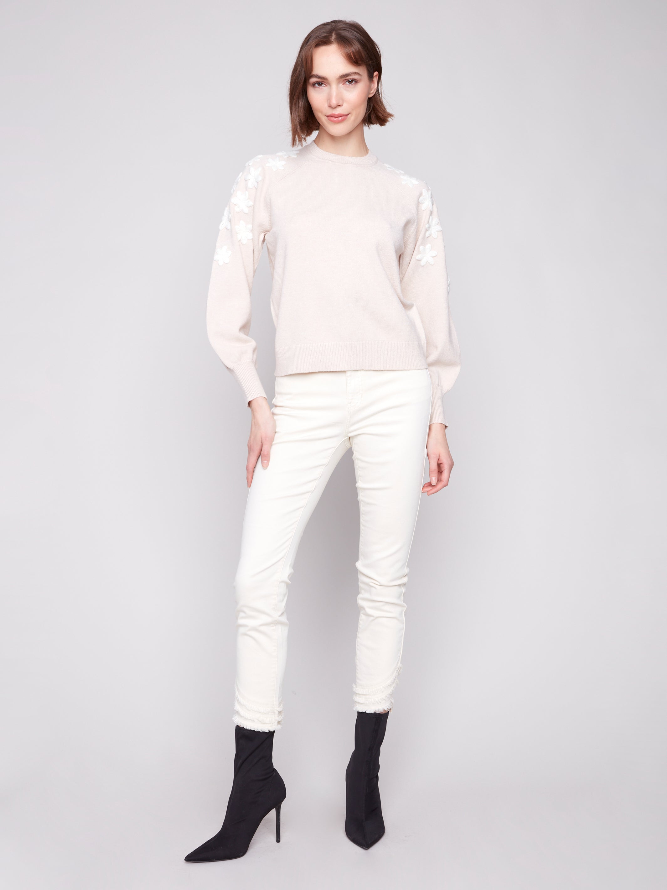 Chandail Tricot Brodé Col Rond