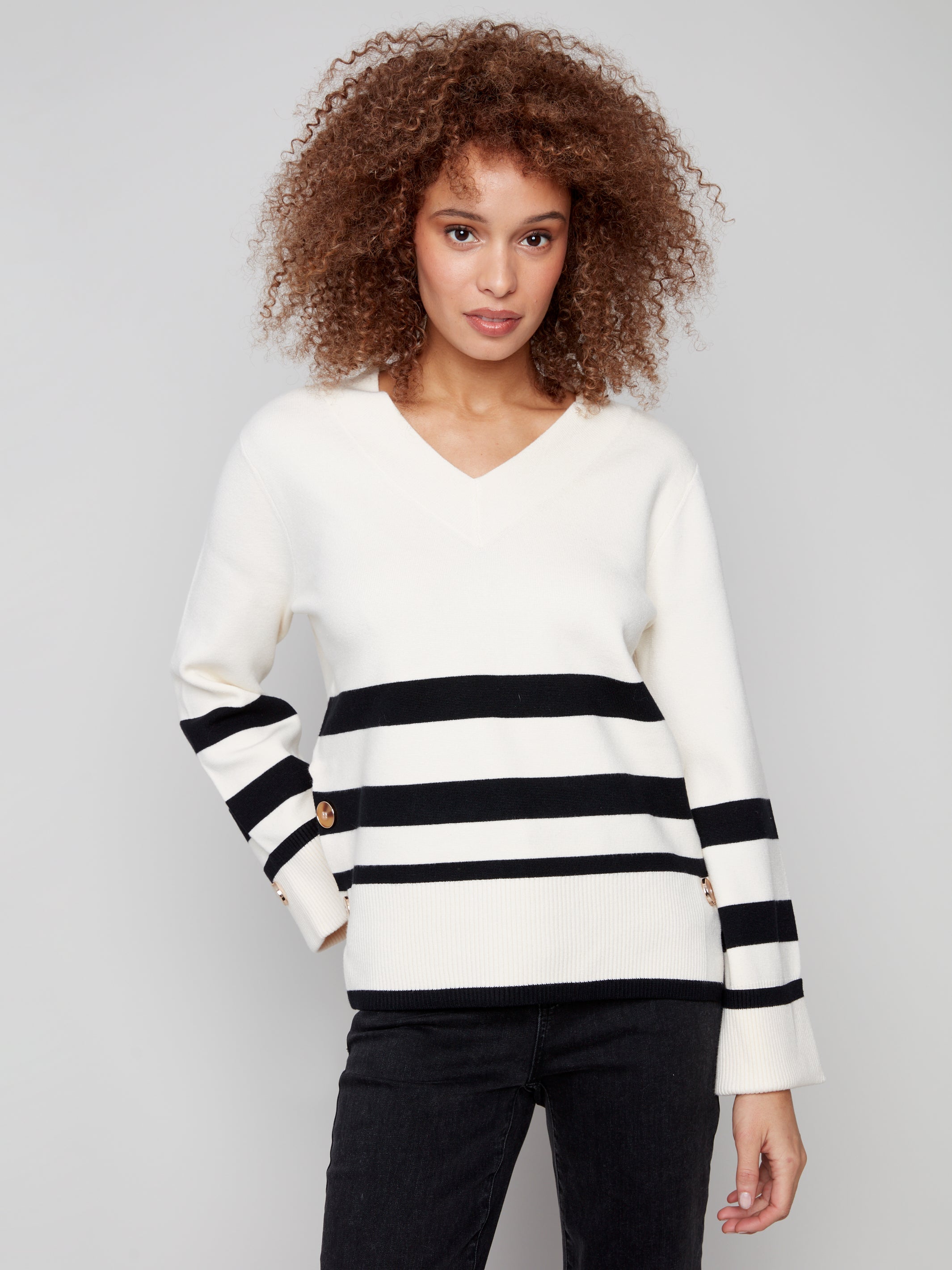 Chandail Tricot Col V Rayé
