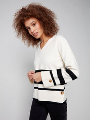 Chandail Tricot Col V Rayé