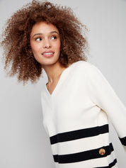 Chandail Tricot Col V Rayé