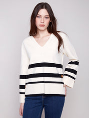 Chandail Tricot Col V Rayé