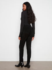 Pantalon jogger noir en babycord avec poches zippées, vue de face – Charlie B C5438RP-663B