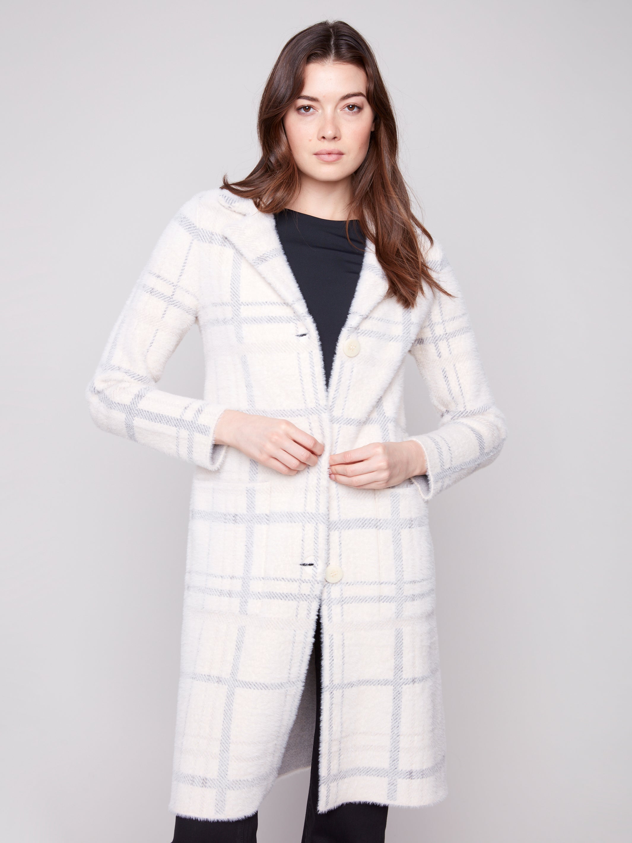 Manteaux 3/4 à Carreaux en Tricot Peluche Ultra Doux