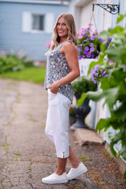 Pantalon 3/4 avec Fente et Bouton au Bas