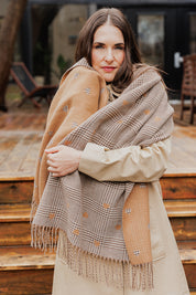 Foulard à Carreaux et Petits Cœurs Brun