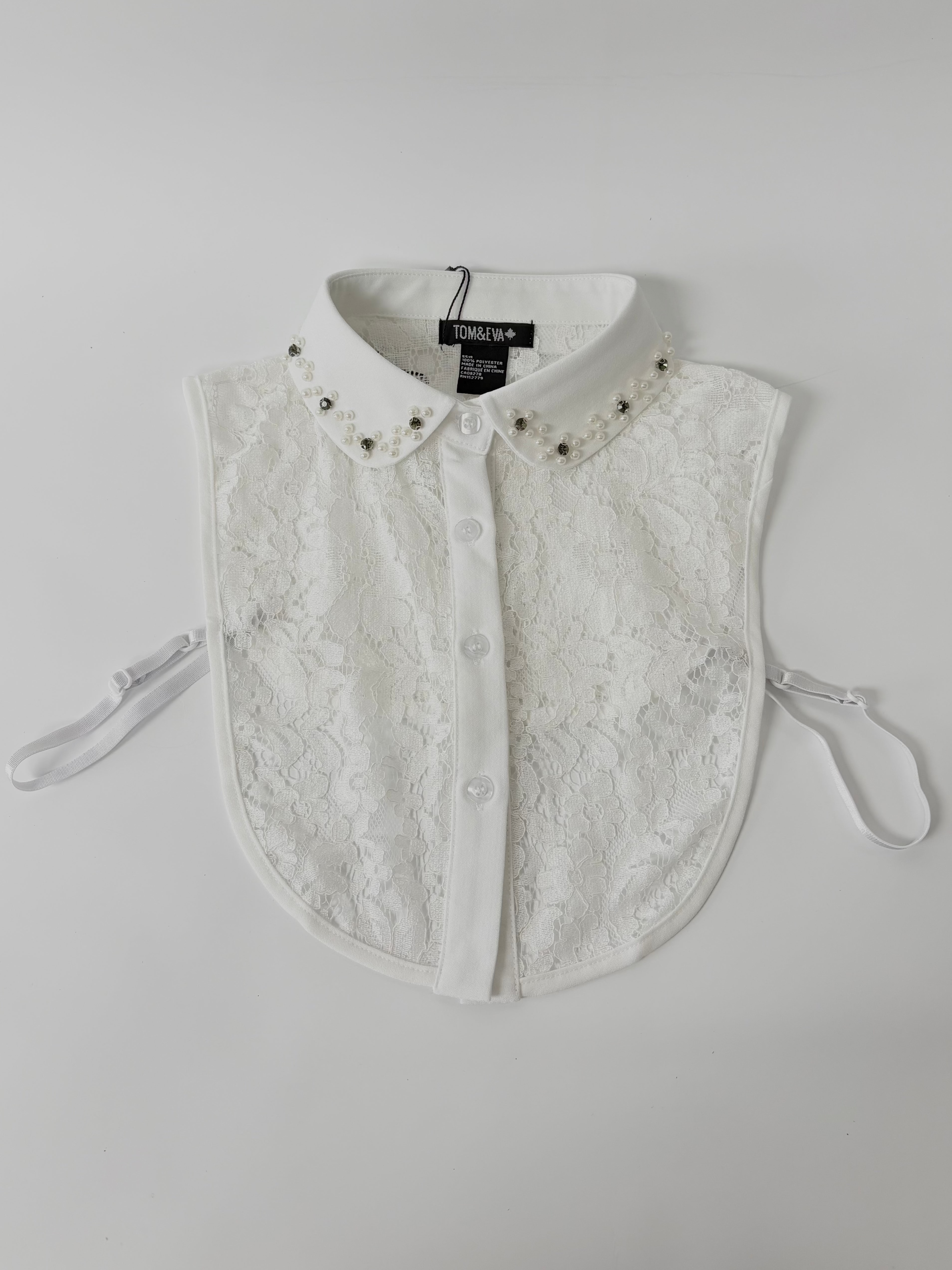 Col de Chemise en Dentelle avec Perles