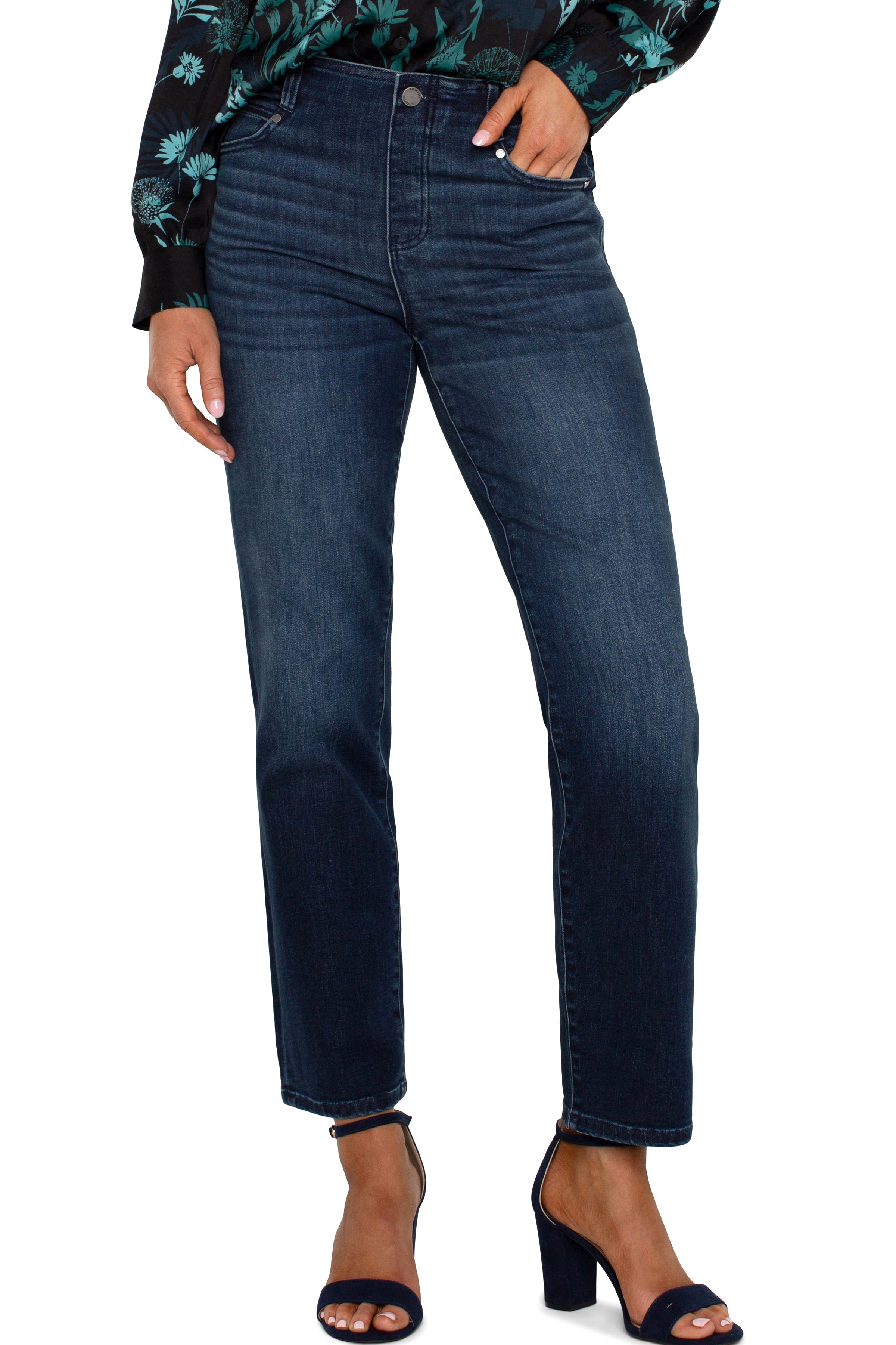 Jeans Liverpool Gia Glider pull-on à coupe droite couleur Warner Lake, vue de face