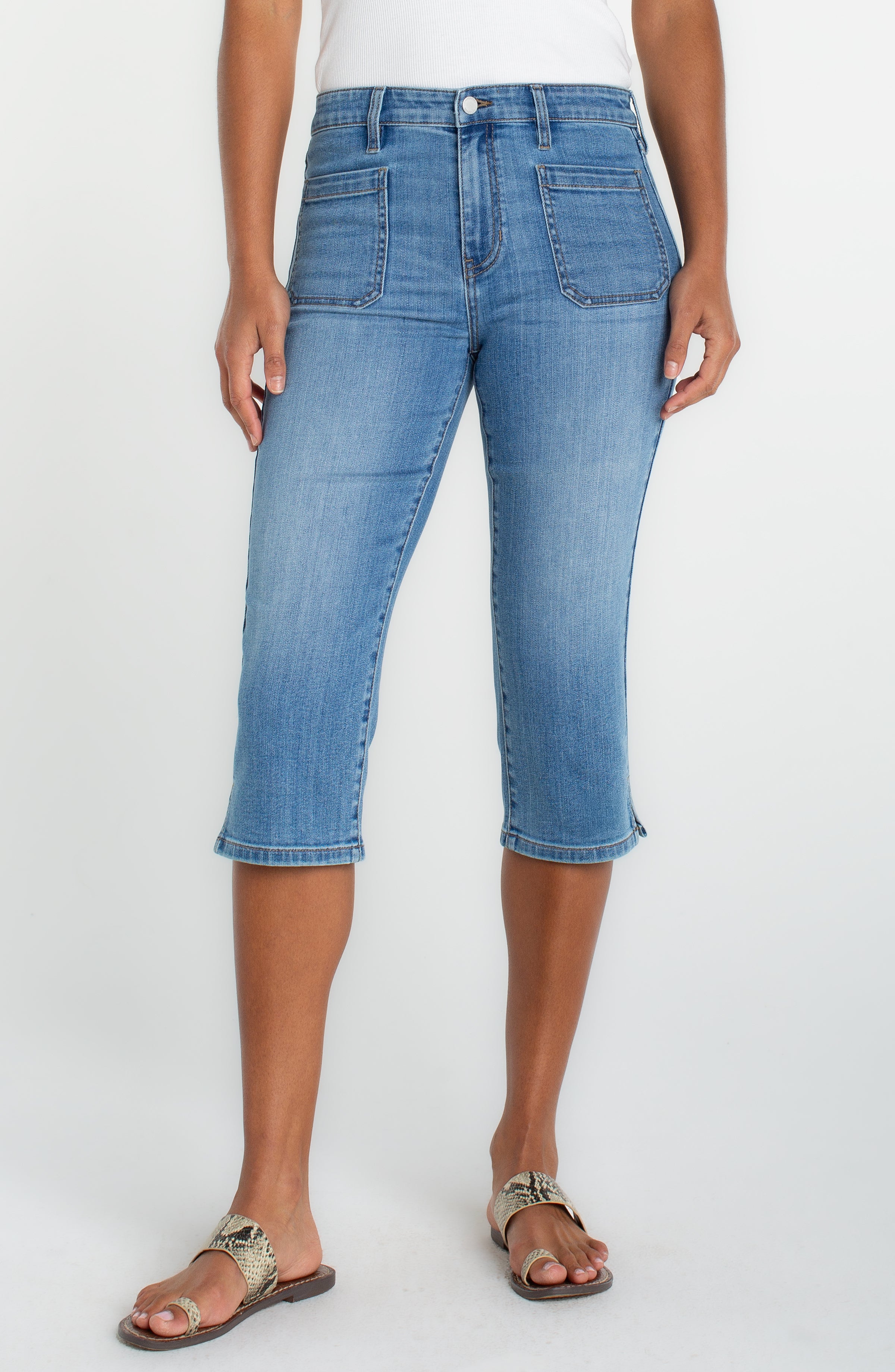 Capri en Jeans Extensible Poches à l'Avant