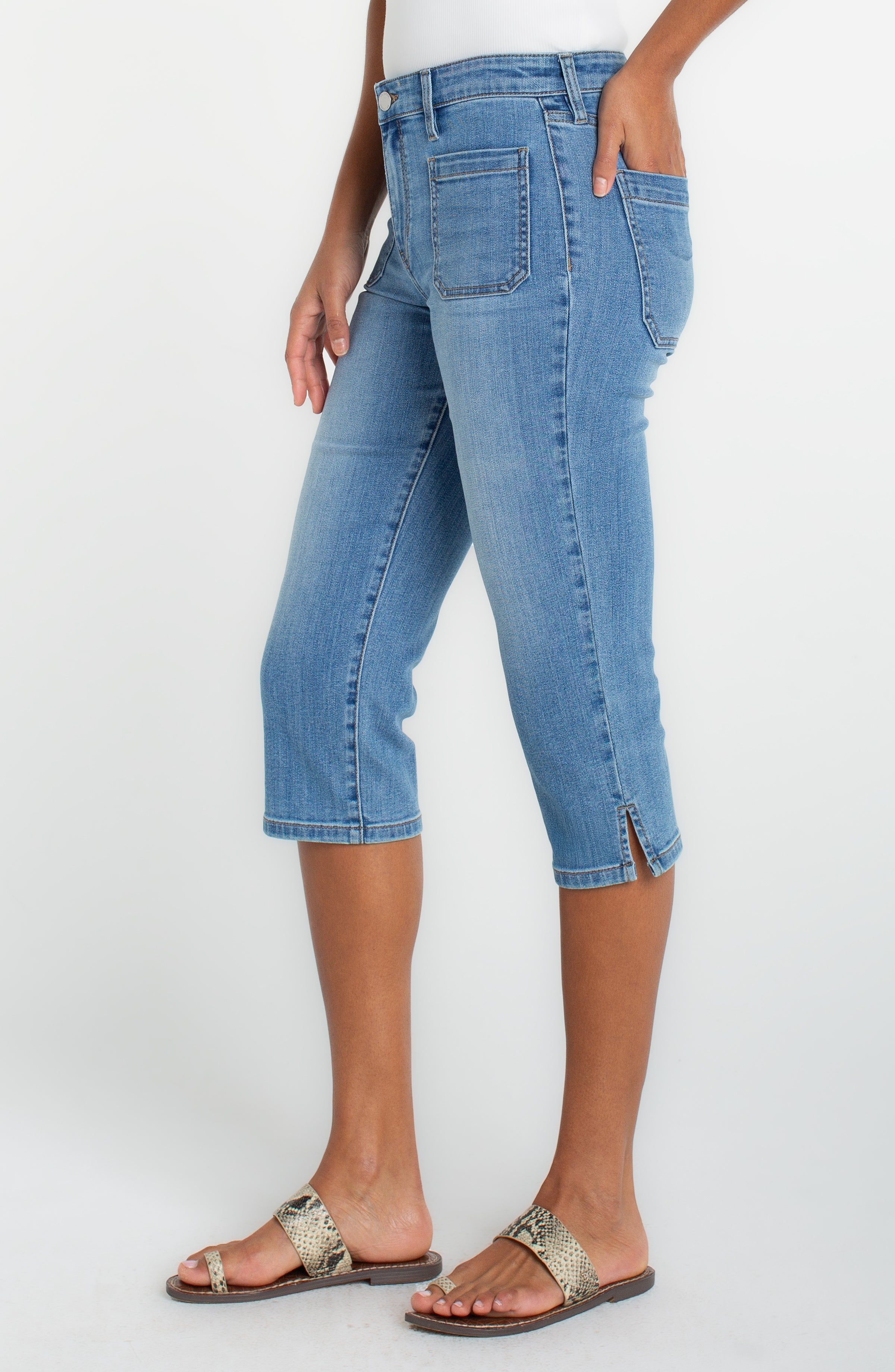 Capri en Jeans Extensible Poches à l'Avant